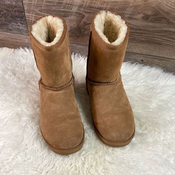 BEACH FEET Suede Sheepskin Wool Lined Classic Low Chestnut Women’s Boot Size 8 - Picture 2 of 16